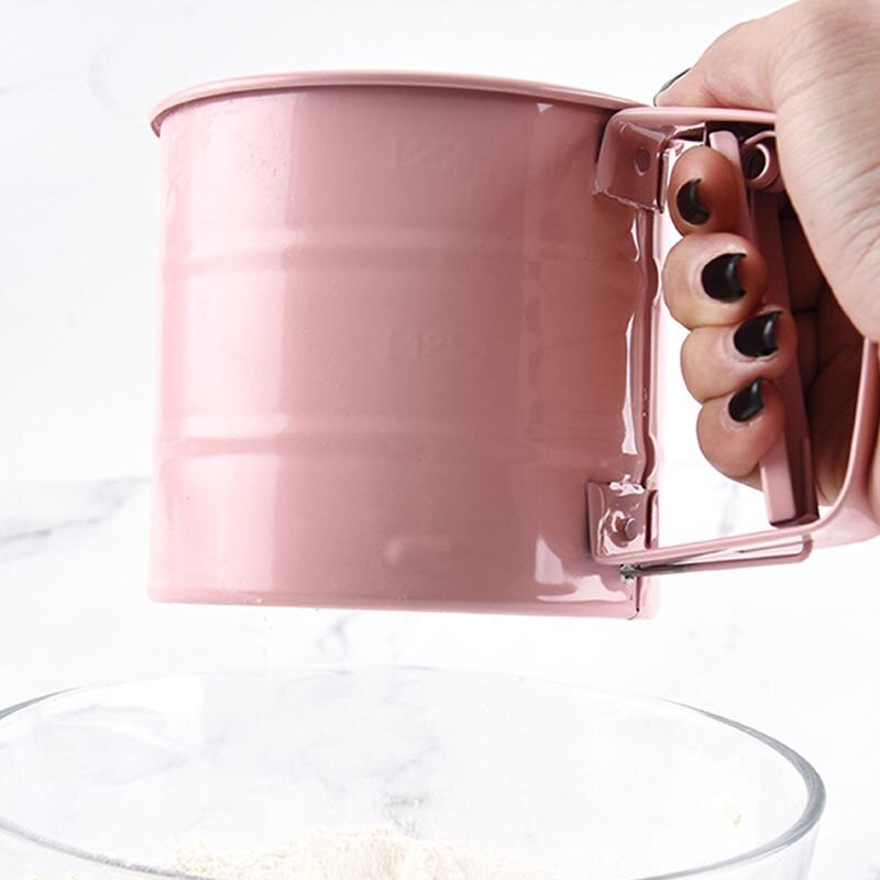 1 Uds mezclador de harinas de mano taza tamizadora Manual de acero inoxidable tamiz de harina duradero 3 colores herramientas de repostería