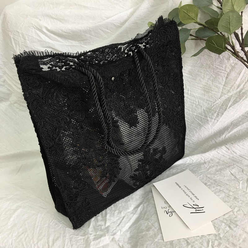 Whoholl Frauen Messenger Tasche Einzigen Gurt Schulter Tasche Dame Spitze Umhängetaschen Dame Handtasche: Large black lace