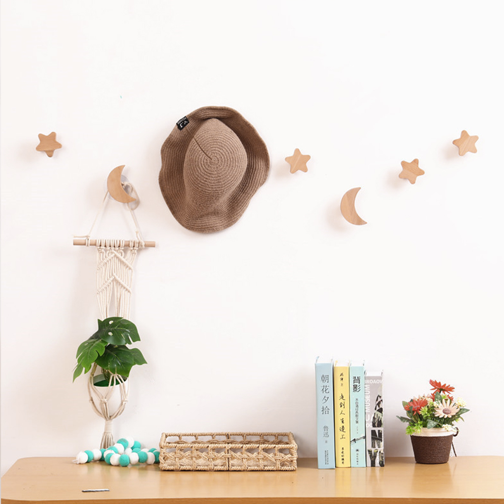 Ganchos decorativos para habitación de niños, colgador de pared de madera, llave de estrella, perchero moderno para colgar bolsas