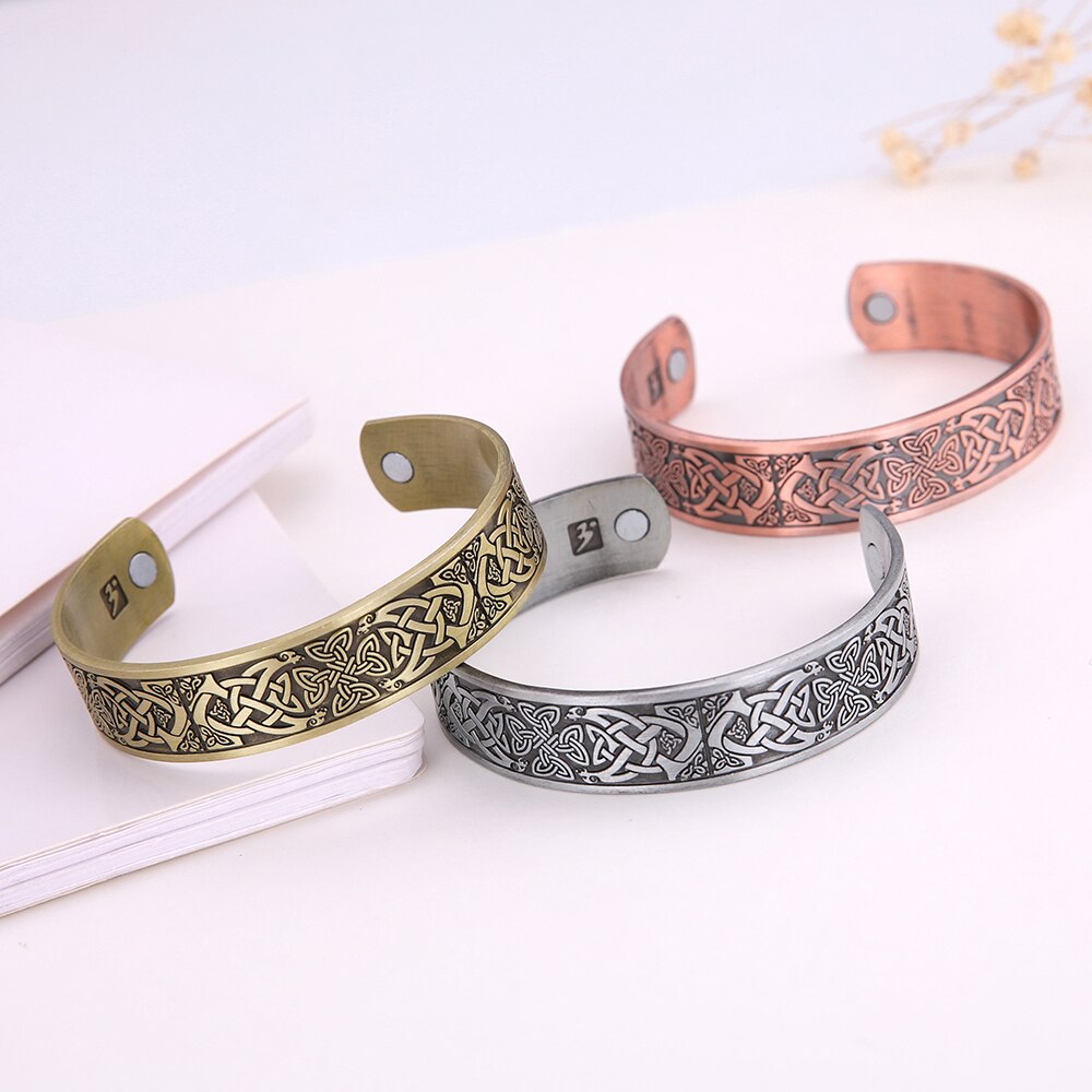 LIKGREAT Metal Engraved French Caroline Dynasty Cross Bangle Women Men Amulet Jewelry Celtics Knot Magnetic Cuff Bracelet