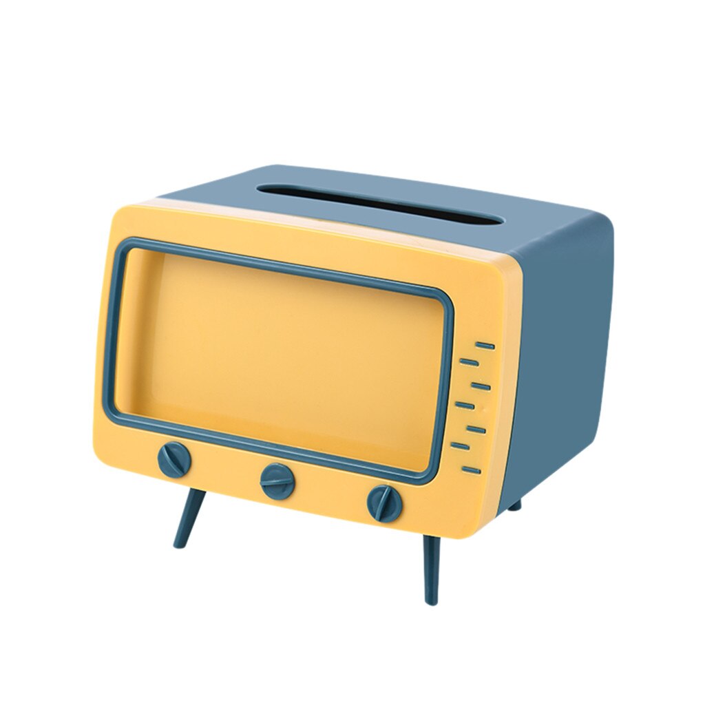 2 In 1 Tissue Doos Bureau Doos Creatieve Tv Verschijning Met Telefoon Stand # S: Blue