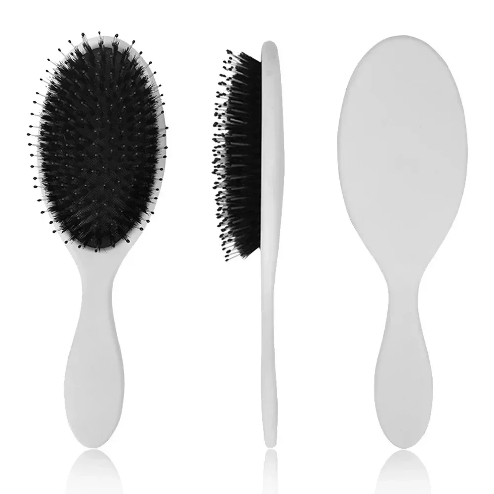 Cepillo de pelo de cerdas de jabalí con acabado mate, cepillo de extensión de cabello con dientes de nailon para mujer, cepillo de cojín, peinado, alisador y desenredante