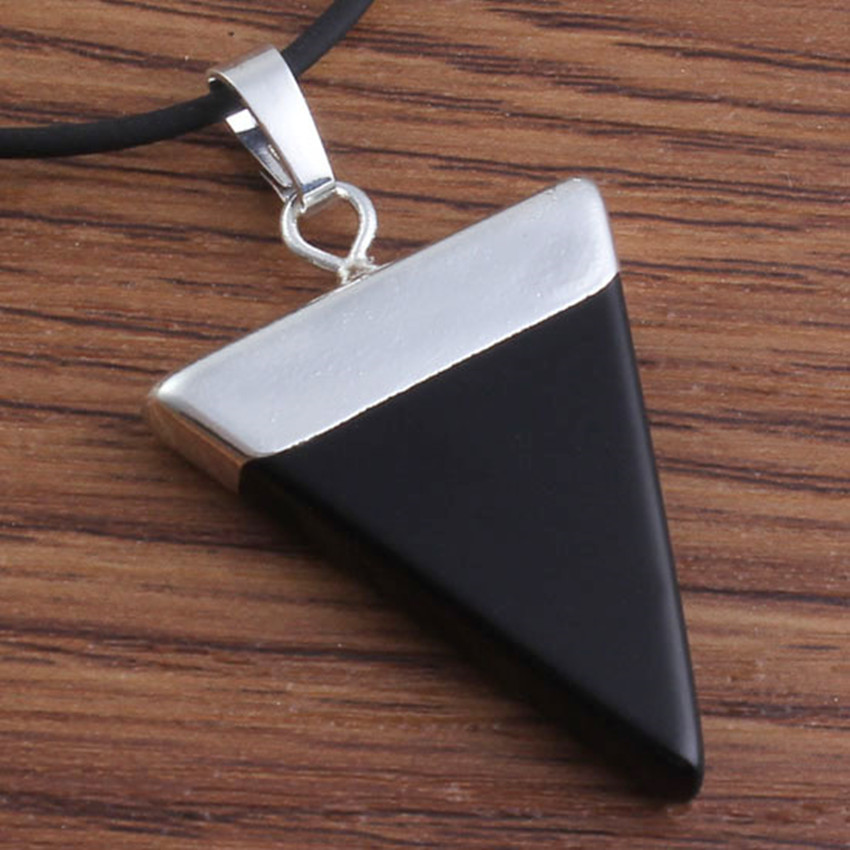 100-Unique 1 Pcs Silver Plated Black Onyx Geometric Shape Pendant For Simple Style Jewelry