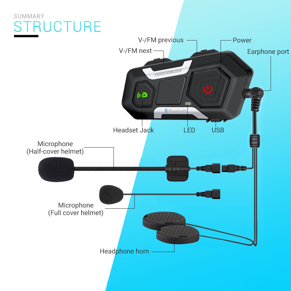 Waterdichte Motorfiets Intercom Helm Headset Helm Speaker Interphone Moto Headset Draadloze Intercomunicador 1200M T10S