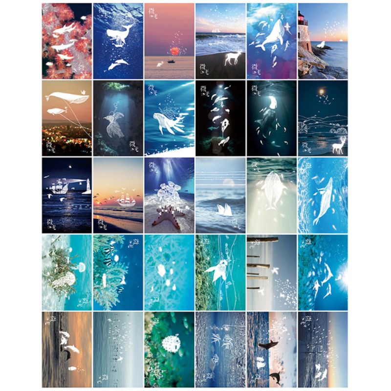 30 sztuk w stylu klasyczny połyskująca pocztówka świecące w ciemności ocean kartkę z życzeniami widokówka nowość Boże Narodzenie kartki z życzeniami prezent