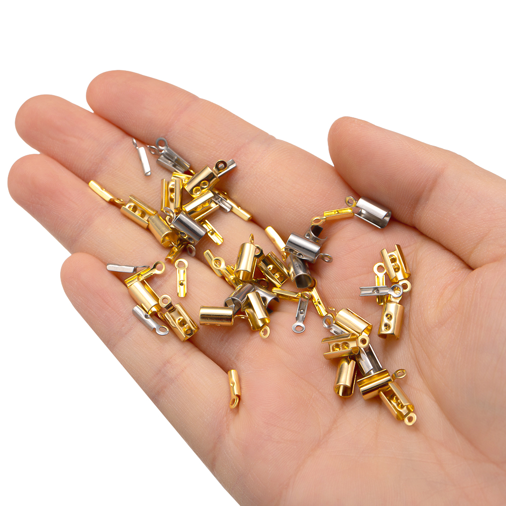 50 Stuks Roestvrijstalen Touw Kettingkoorden Krimp Kraal Eindkapjes Voor Sieraden Maken Diy Componenten Armband Ketting Knijp Sluiting