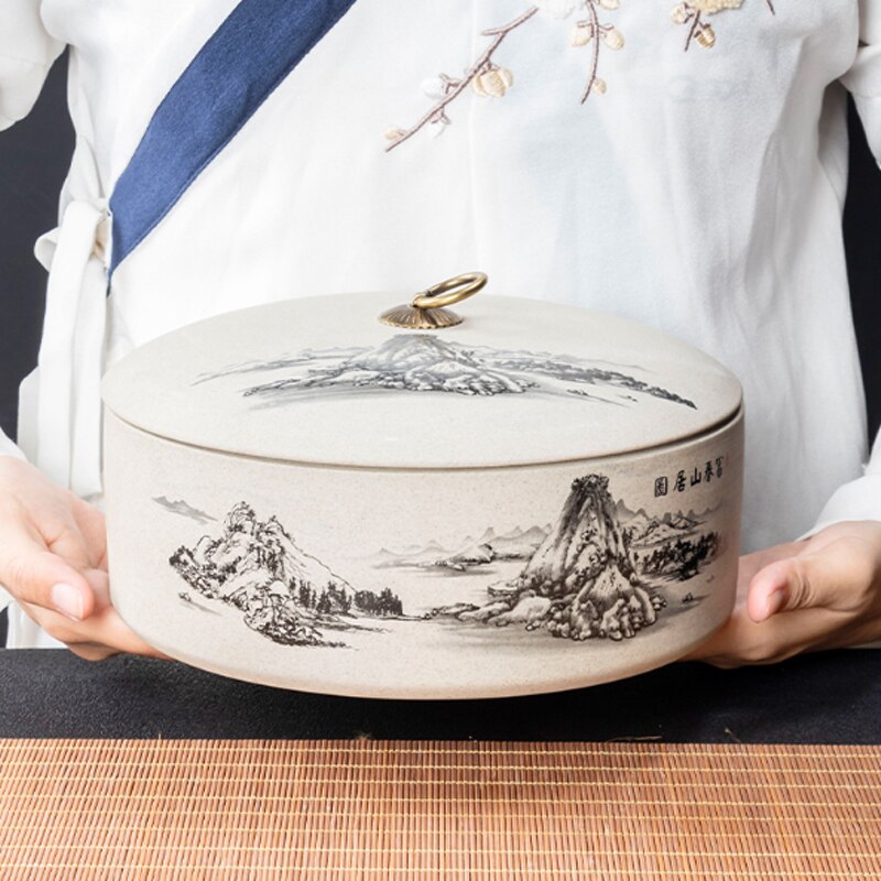Tea Box Storage Kitchen Puer Biscuit Ceramic Jar Seal Storage Holder Sweetmeats Candies Can Teaware Tea Caddies Tin Containers
