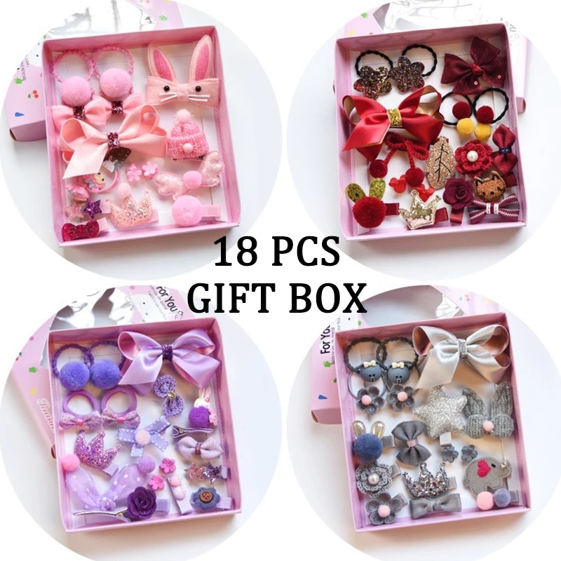 18 stuks/doos baby haaraccessoires set kinderen schattige stoffen strik bloem haarspelden haarspeldjes haarclips meisjes hoofdtooi