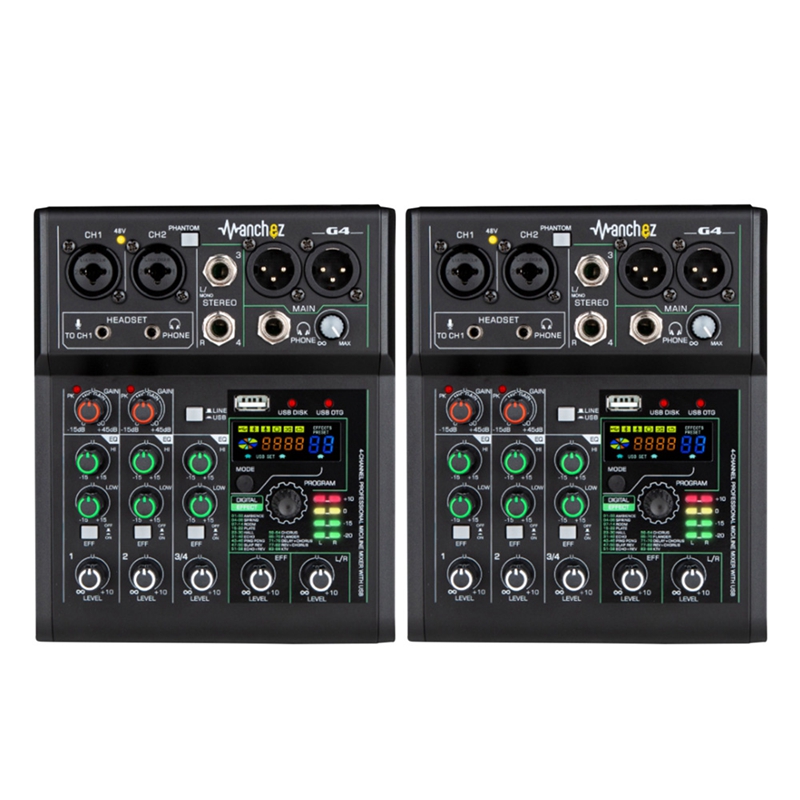 G4 Sound Card Audio Mixer Sound Board Console Desk System Interface 4 Channel USB Bluetooth 88 Mixing Effects