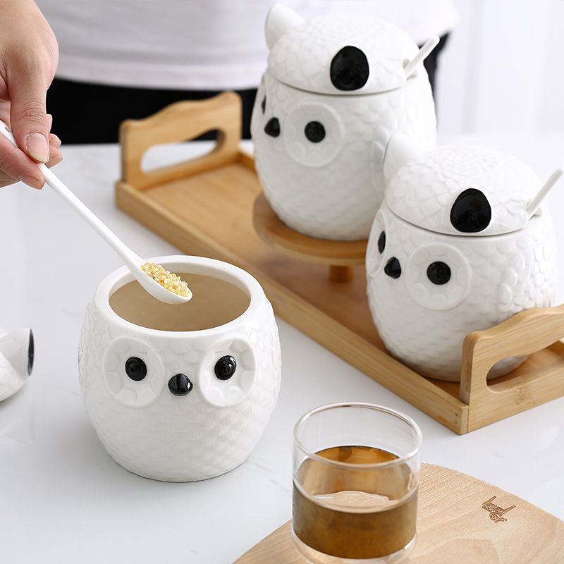 Schattige uil keuken keramische kruidenpot witte minimalistische uil thuis opbergfles