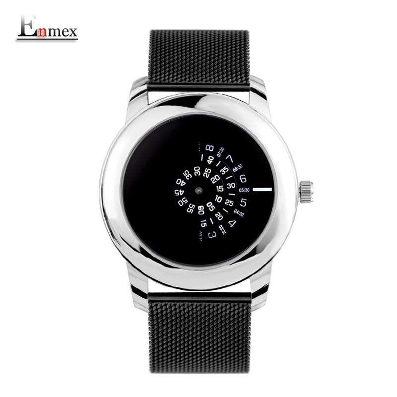 Enmex creatieve stijl cool horloge gloden Lichtgevende handen met roestvrij stalen band Stijlvolle klok quartz horloge: E6741