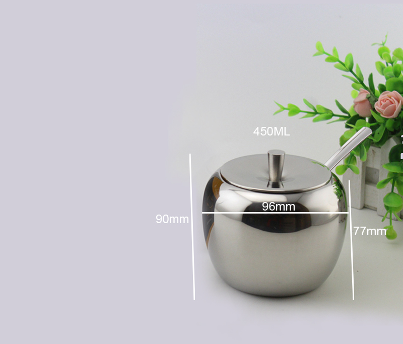Stainless Steel Sugar Bowl with Lid and Sugar Spoon, 450 Milliliter