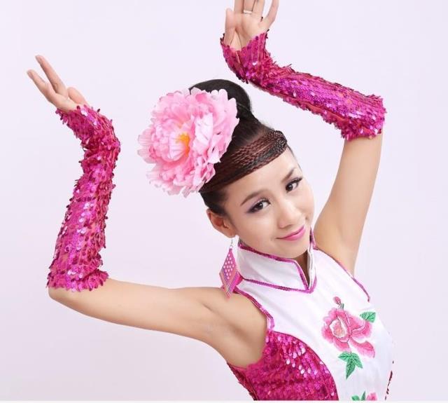 Kid kinderen meisje Wit roze blauw lavendel lange Sexy Disco latin dansvoorstelling speler kostuum party vingerloze: Fuscia