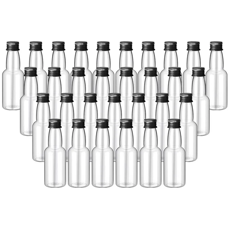 50Pcs 30ml-150ml Empty Clear Plastic Mini Liquor Bottles Refillable Spirits Container For Juice Drink Wine Alcohol Wedding Party: black / 3ml