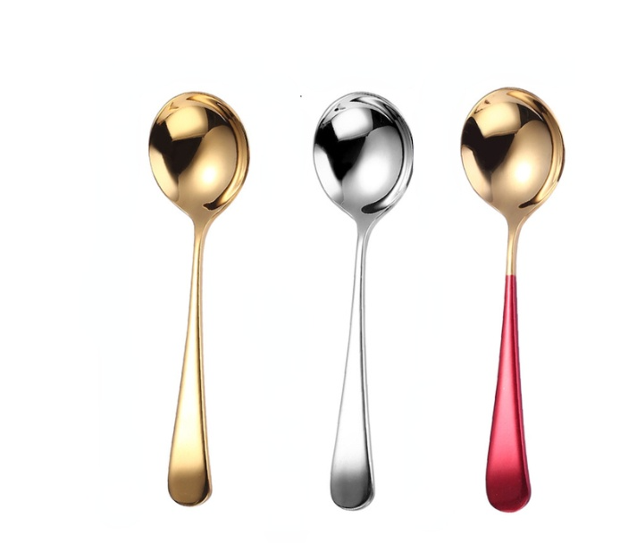 3 PCS Stainless Steel 304 Teaspoons Korean Cute Coffee Spoon Tableware Dinnerware Kitchen Dessert Spoon Serving Set: Golden Sliver Pink