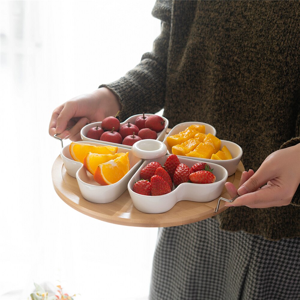 Ceramic Appetizer Condiment Serving Tray Platter Porcelain Dishes Wood Tray Ramekins Dipping Cups Sauce Dish Plate Dessert Bowls