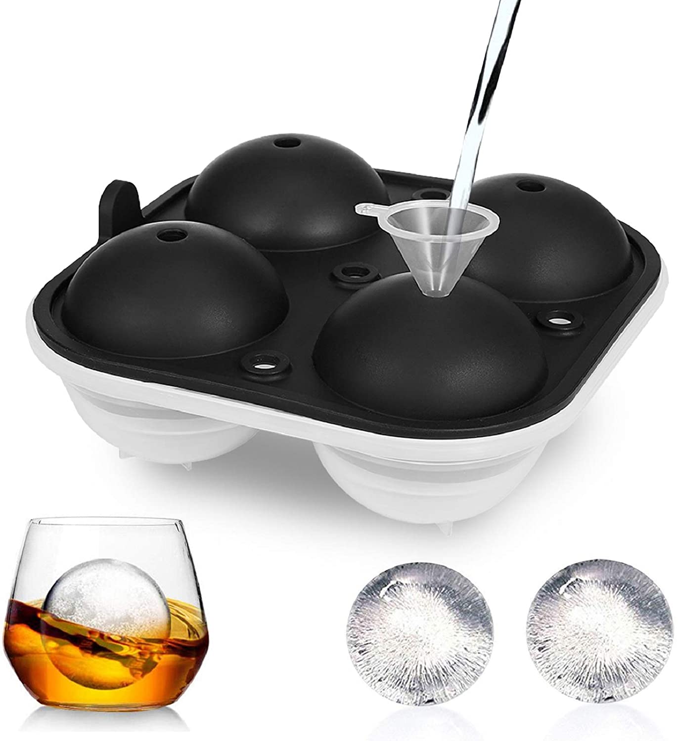 Grande sphère moule Silicone glaçons plateaux pour Whisky 2.5 pouces boule de glace moule sphère ronde boule de glace fabricant noir moule: Default Title
