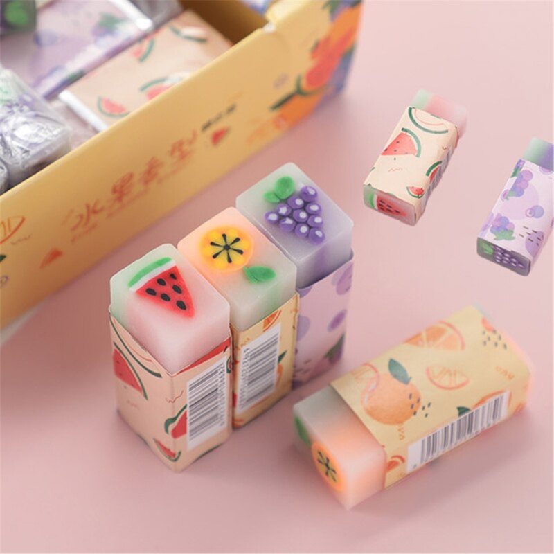 3 uds fruta de goma suave de goma para borrar de estudiante plastilina para dibujo lápiz goma suministros para arte de papelería