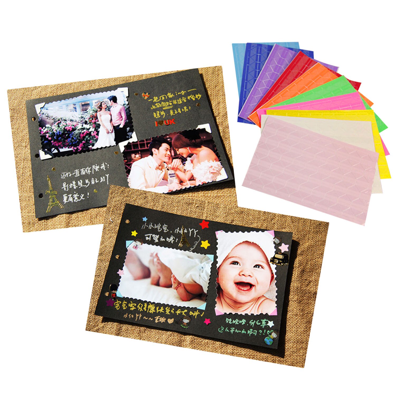 10 feuilles de papier autocollant pour coins de montage Photo, décoration pour Album Photo, journal intime, d&#39;anniversaire