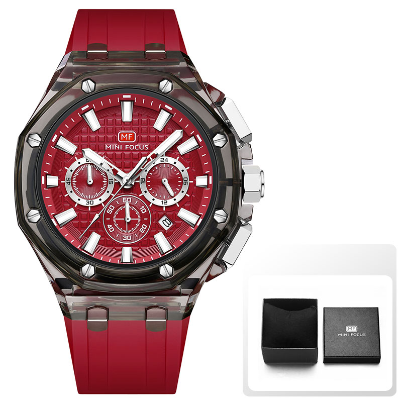 MINI FOCUS Relojes deportivos de cuarzo para hombre con correa de silicona naranja Cronógrafo Reloj de pulsera luminoso resistente al agua con calendario: Oro