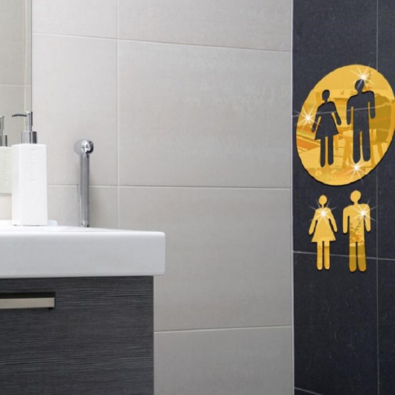 3D Acrylic Bathroom Mirror Stickers Woman&Man Toilet Sign Mirror Wall Sticker Home Hotel Washroom Door Sign Mirror Sticker