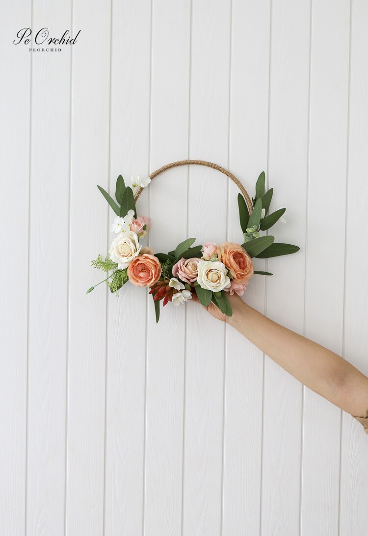 PEORCHID Ramos de boda novia dama de honor flores artificiales corona cesta de mano decoración rosa ramo de guirnalda
