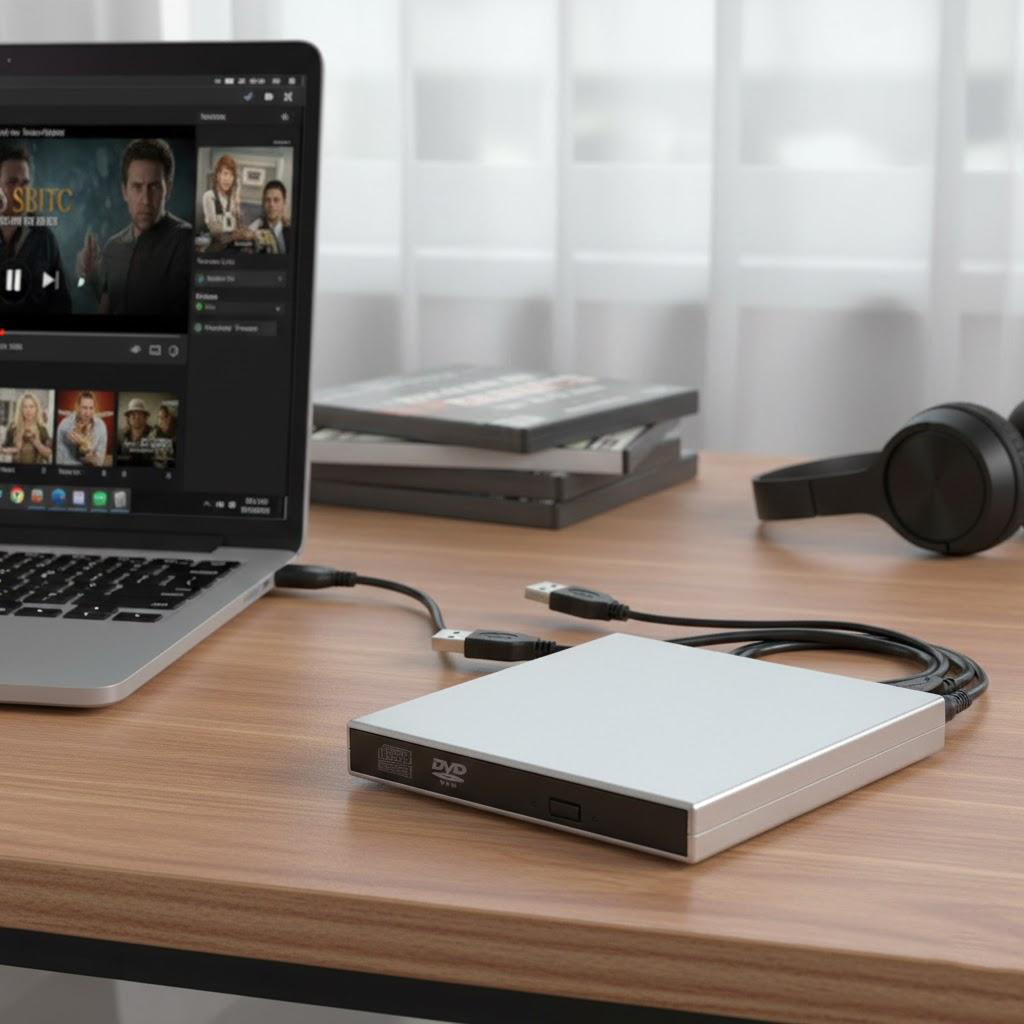 Lettore masterizzatore cd-rw dvd esterno usb con doppio cavo usb per computer portatili windows e mac essential drive: Argento