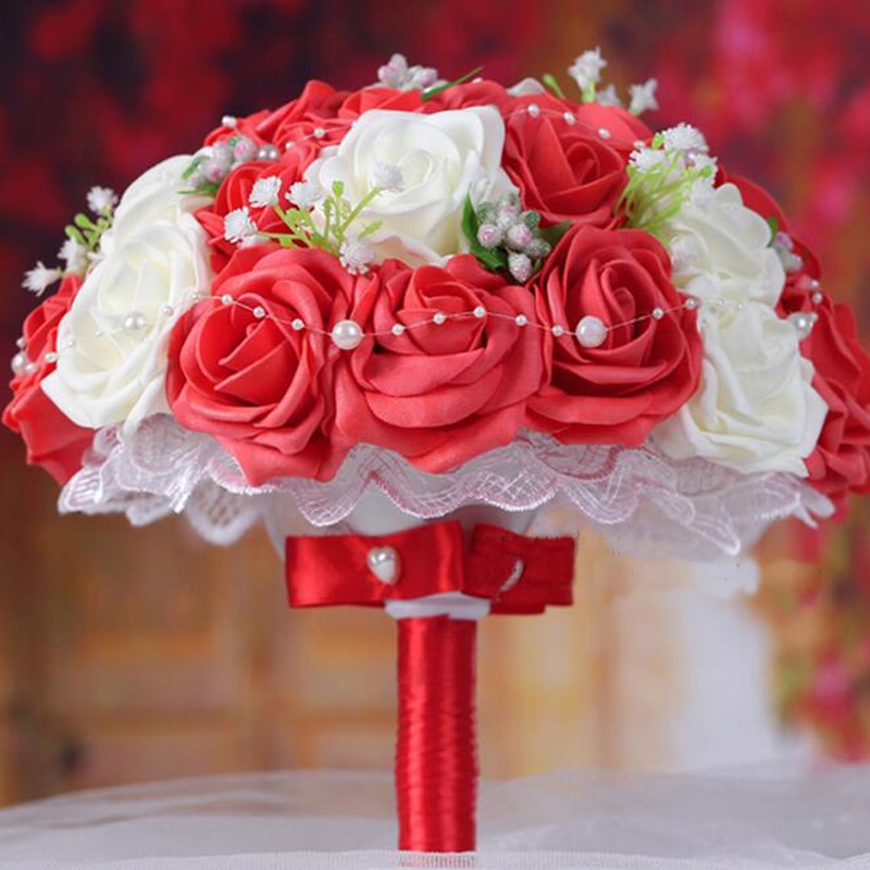 Bouquet de mariage magnifique avec des roses et des perles, blanc, Rose, violet, corail, rouge, bordeaux, pour demoiselle d&#39;honneur