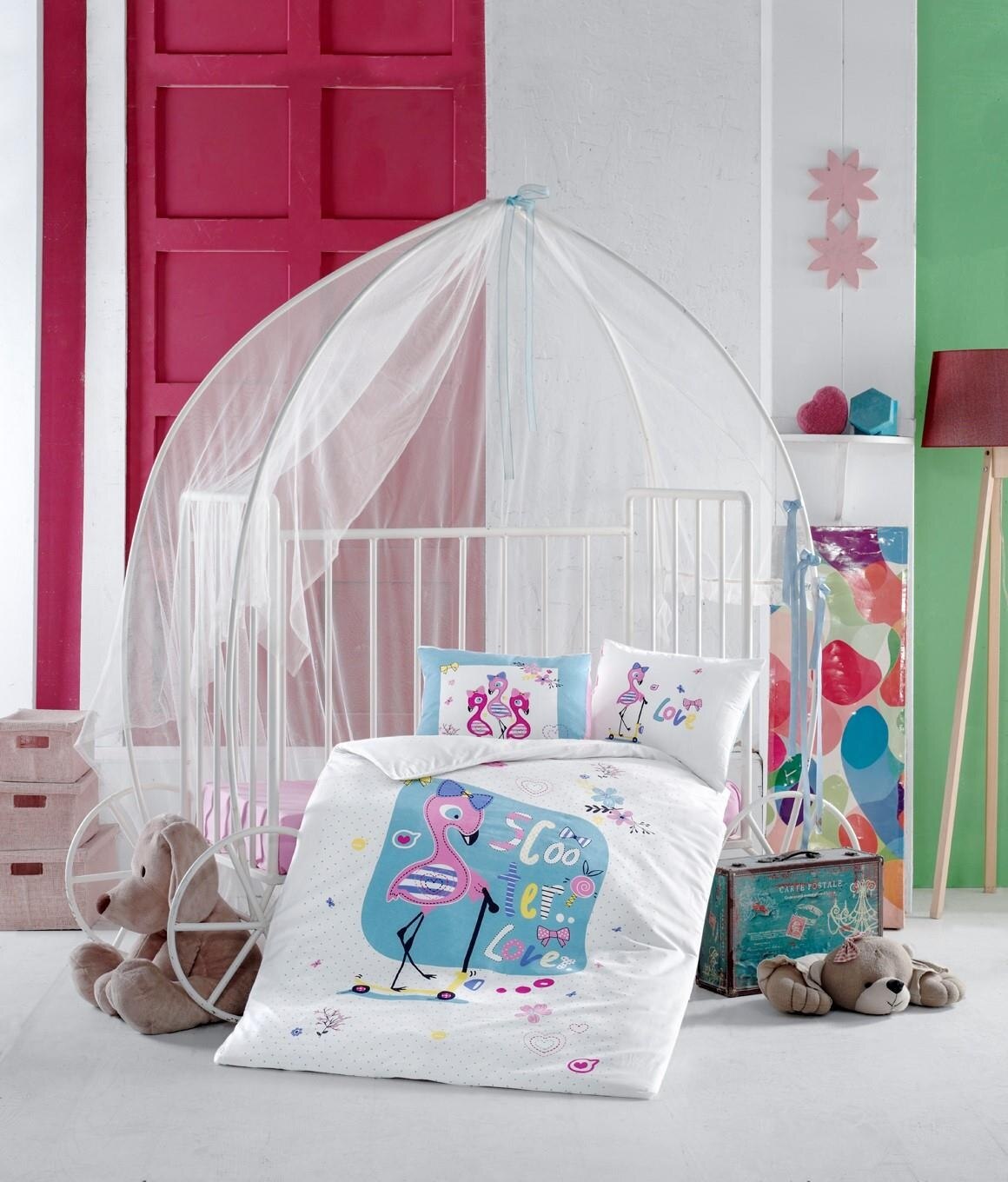 Baby Kind Beddengoed Set 100% Katoen Cartoon Pasgeborenen Sheet Dekbedovertrek Print Matras Cot Kussensloop: Flamingo