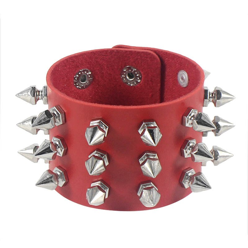 Pulsera de cuero con tachuelas de tres filas para hombre, brazalete ancho de cuero PU, Punk, gótico, Rock, joyería Unisex