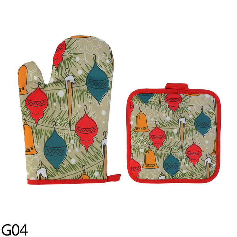 Gants anti-brûlure en coton pour micro-ondes, fournitures de cuisine, maniques anti-brûlure, décor de fête de noël à la maison, 2 pièces/ensemble: G04