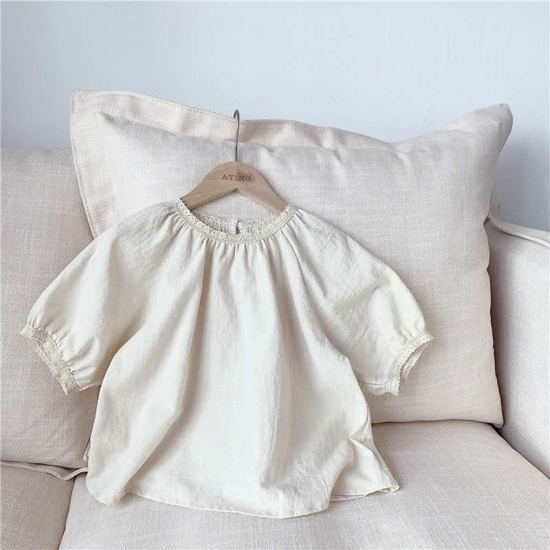 freundlicher tragen sommer neue produkte mädchen Koreanische sommer kleid spitze hanf baumwolle kurzarm Shirt