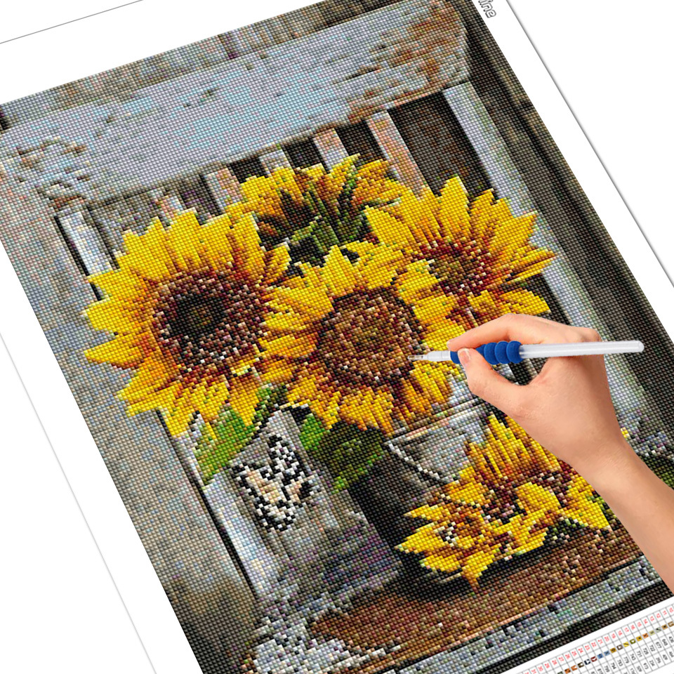 YEESAM ART Diamant Malerei Sonnenblume - 30x30 Cm DIY 5D Strass Bild Für Wanddekoration