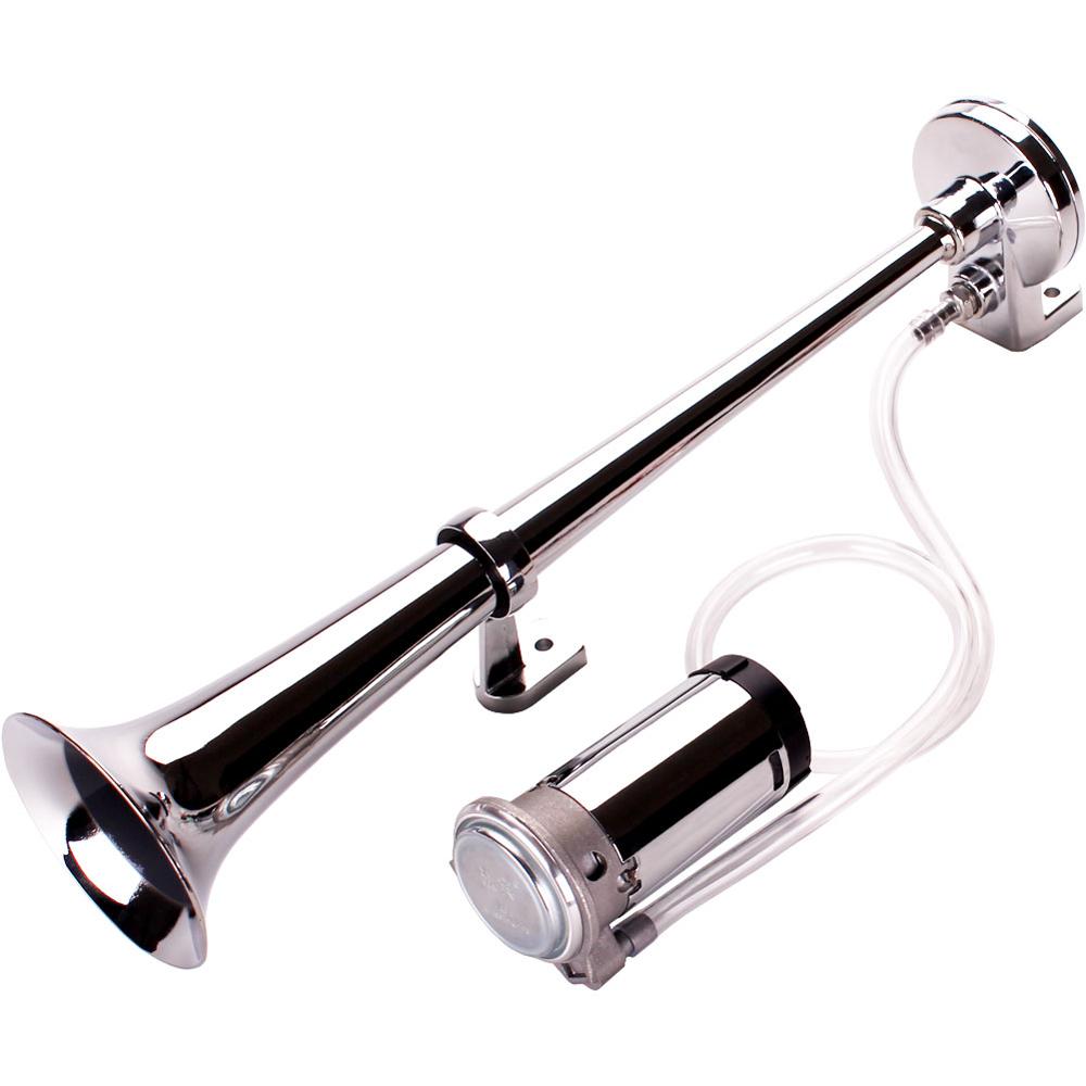 Klaxon De Voiture 24V 150DB à Air Comprimé - Double Trompette Chrome/zinc Noir, Longueur 45 Cm, Pour Camions, Vans, Bateaux
