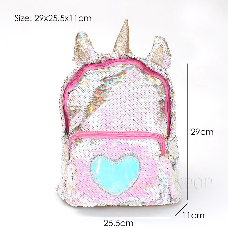 Mermaid Sequin Backpack for Girls Children Large 3D Cartoon Unicorn School Bag Teenager Hologram Heart Love Backpack: 17