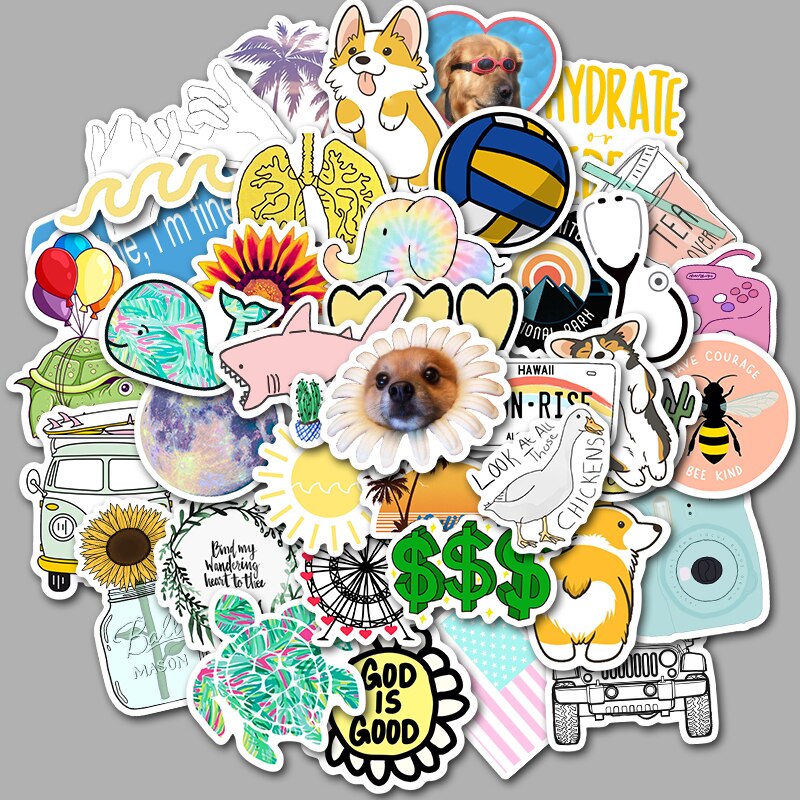 50 PCS Cartoon Simple VSCO Girls Kawaii Stickers For Chidren Toy Waterproof Sticker to DIY Laptop Bicycle Helmet Car Decals: AZ080
