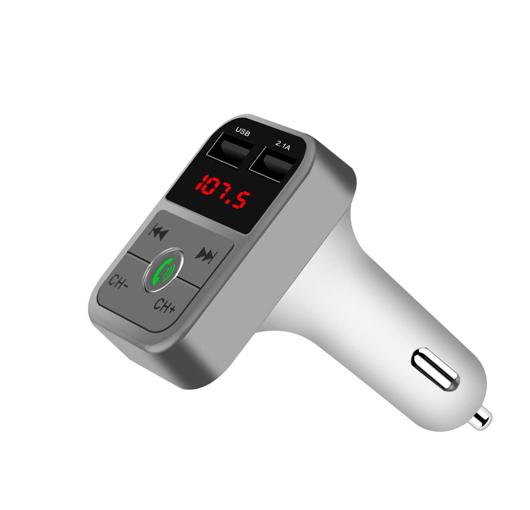 Kebidu TF Card U Disk AUX Fm-zender Bluetooth 4.2 Handsfree Car Kit MP3 Speler Met Microfoon 2.1A Dual USB lader: Silver