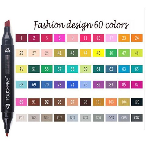TouchFive Black Body Marker Pen Set Graphic Sketch Art Markers Double Headed Alcohol Based Artist Pen Painting Supplies: Fashion 60 colors