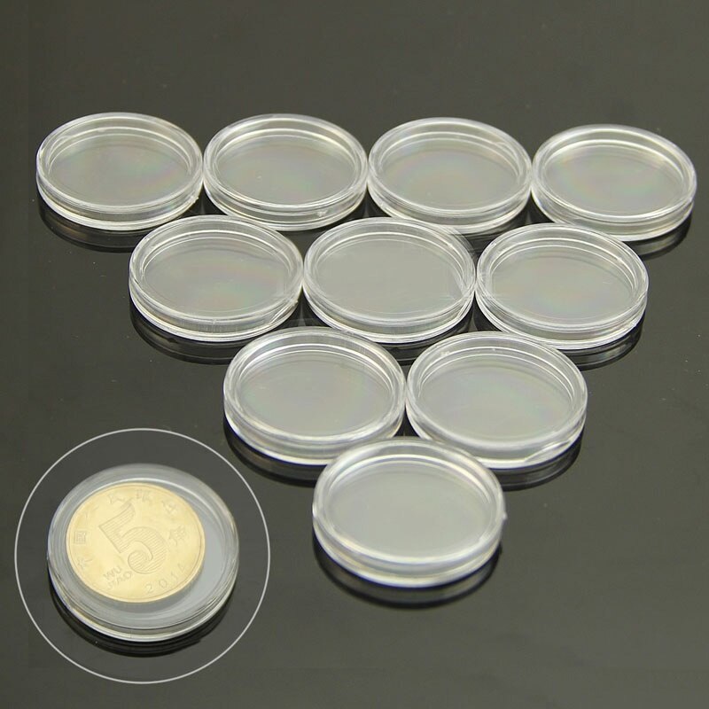 10 Pcs 30mm Coin Holder Mini Case Acrylic Clear Round Plastic Cases Coin Collection Box Coin Storage Capsules Holder Cases