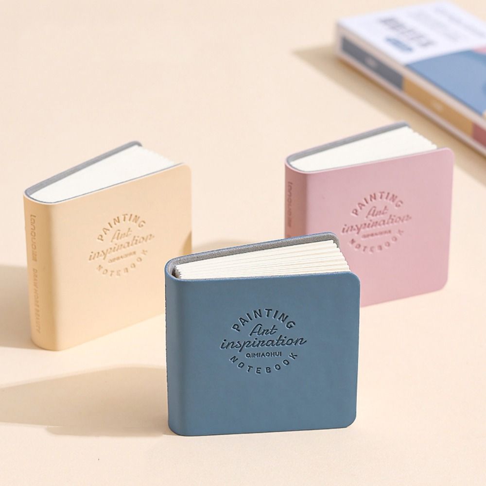 3 stuks dik tekenpapier, mini tekenboekje, compact schetsboekje met pu-leren omslag, ongelijnd blanco papier