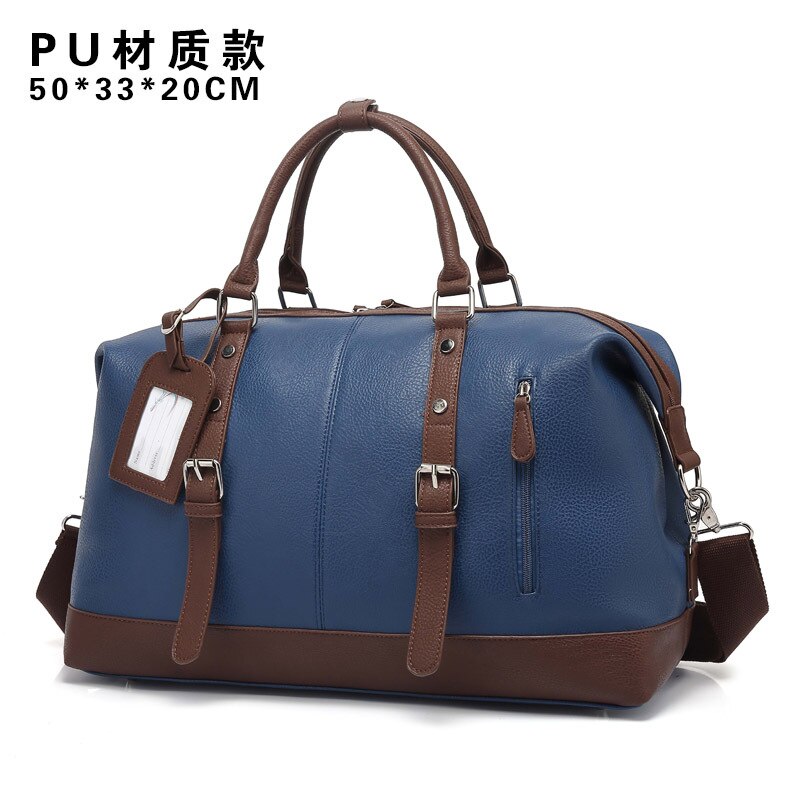 Mannen Grote Capaciteit Reistassen Bagage Canvas Tas Leisure Handtassen Cut-Proof Schoudertassen Overnachting Weekend Tassen: PU blue