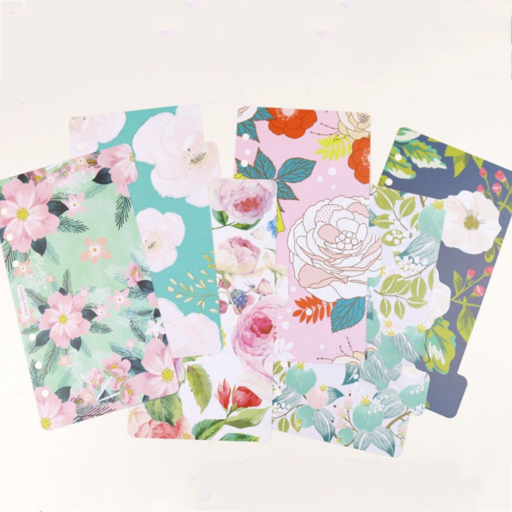 6pcs Floral Loose-Leaf Notebook Dividers A5/A6 Spiral Planner Index Paper 6 Holes Separator Pages Paper Refill Label Bookmark