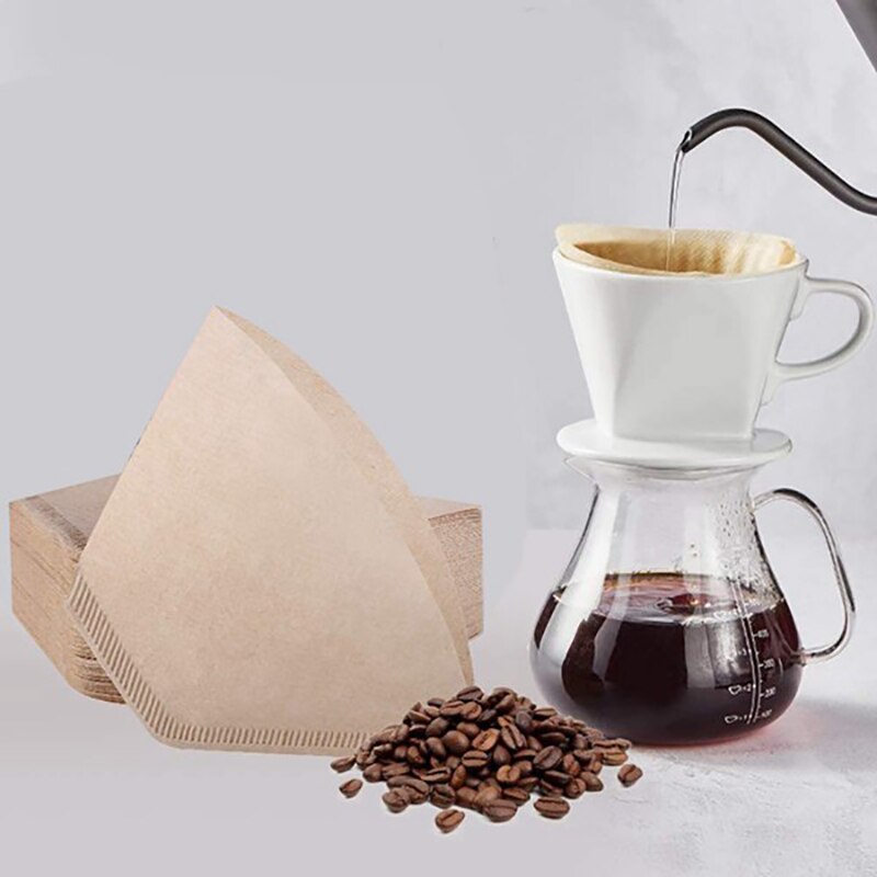 Filtro de café de 4 conos, sin blanquear papel Natural, sin soplado, desechable para verter y cafetera por goteo, 200 Uds.