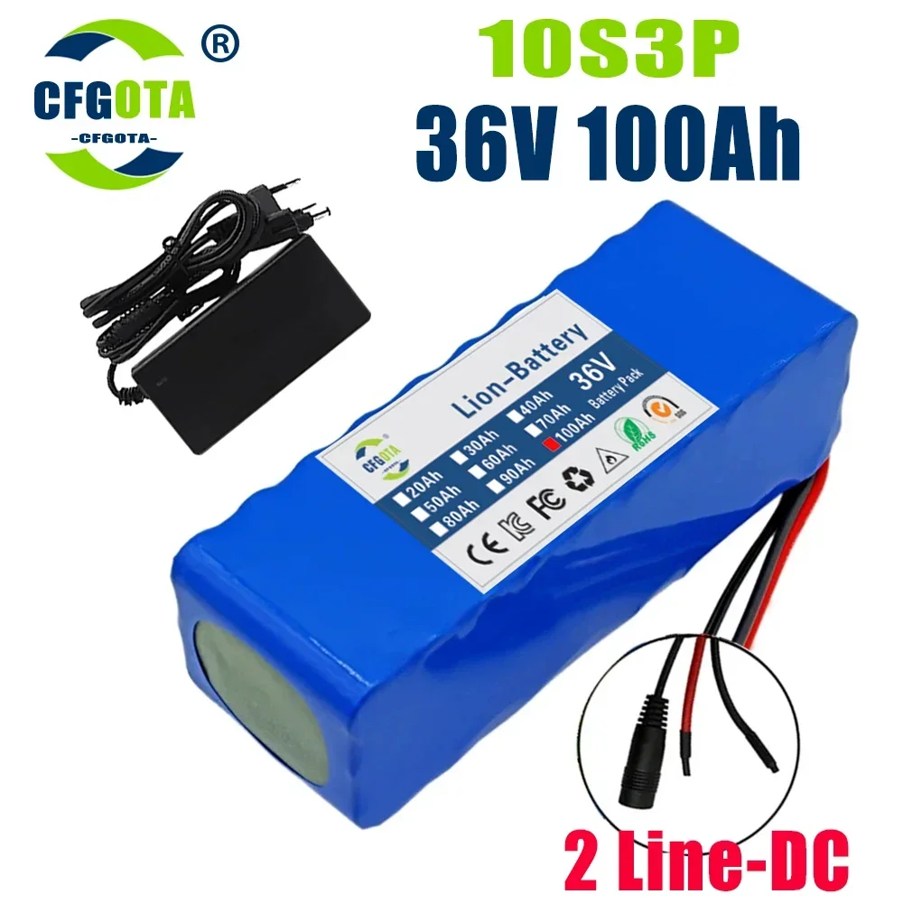 36V 100ah 18650 Batterij 10S 3P 100000Mah Ingebouwde 15a Bms, 250W-500W Batterij + 42V 2a Oplader: Paars
