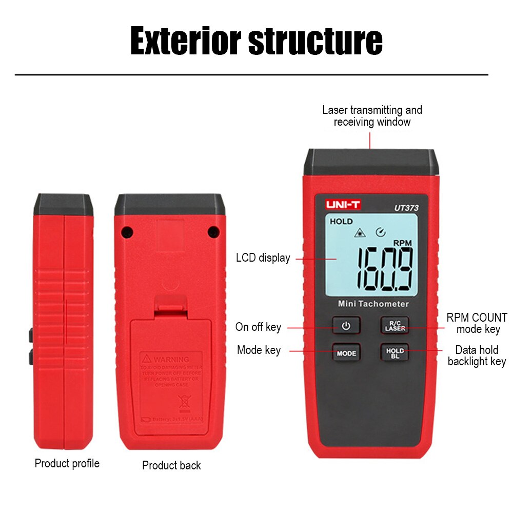 UNI-T UT373 Mini Digital Tachometer Measuring Range 10-99999RPM Non-Contact Tachometer Odometer with Backlight