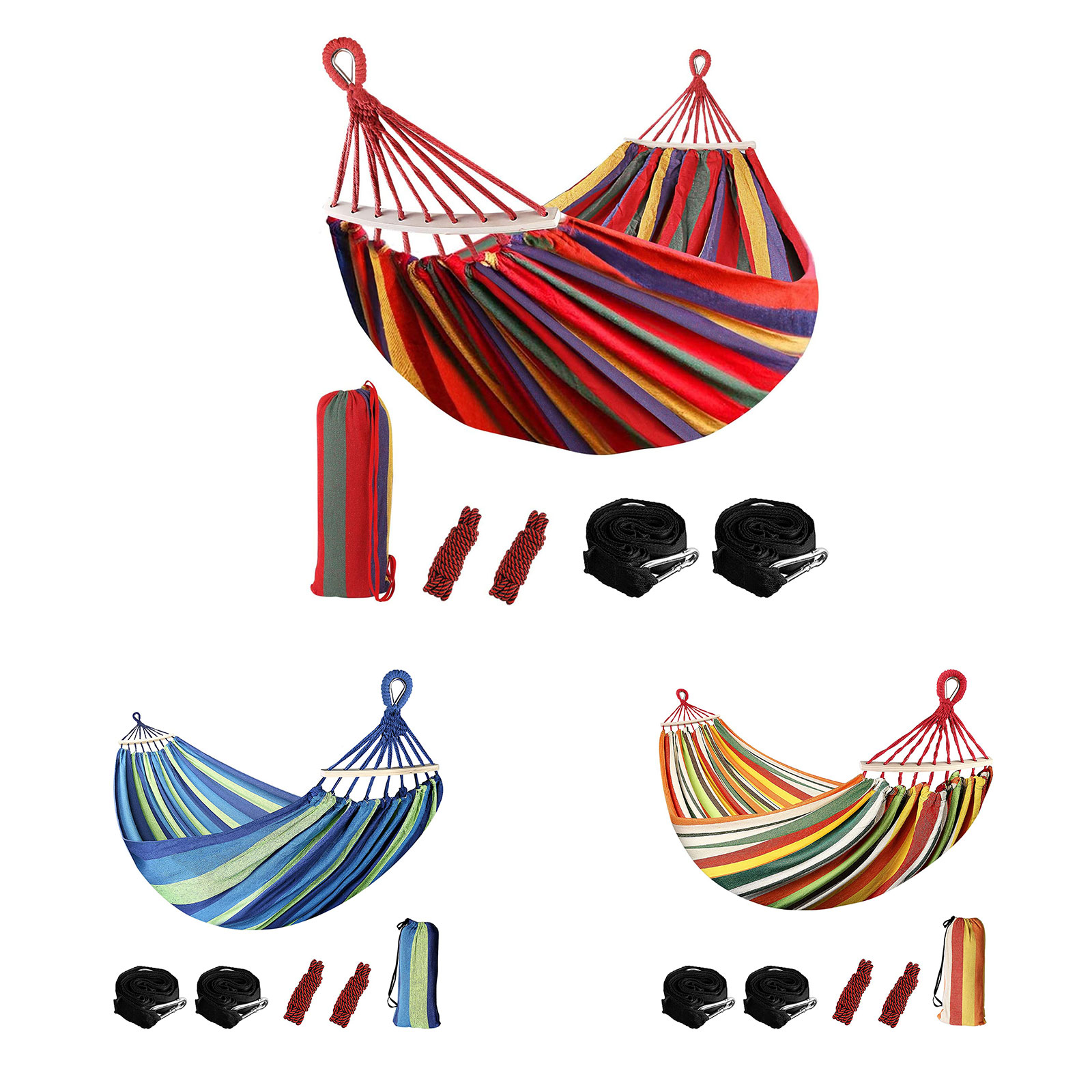 Double Hammock 2 Slings Included Hanging Camping Swing Bed for Kids Adults Lazy Hammock Swing for Patio Park Porch Garden