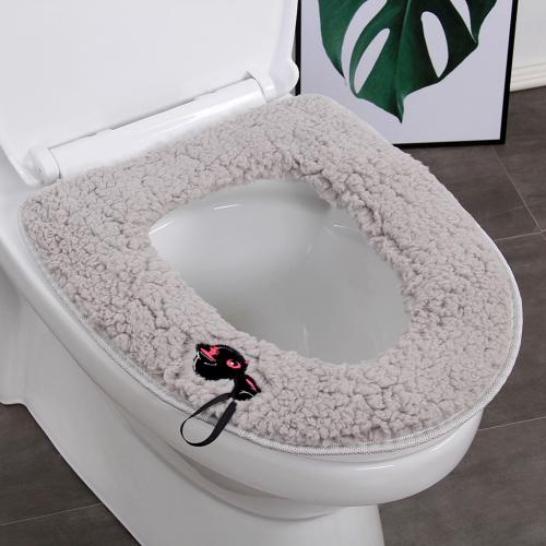 Couvercle de siège de toilette confortable et lavable pour la salle de bain, à la maison, en hiver, tapis de couverture et coussin avec support, Gadget pour la salle de bain à la maison: Gray