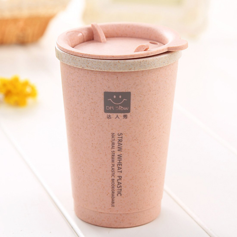 280Ml Tarwe Mok Lekvrij Dubbele Wand Isolatie Tarwe Stro Koffie Cup Reizen Mok: pink