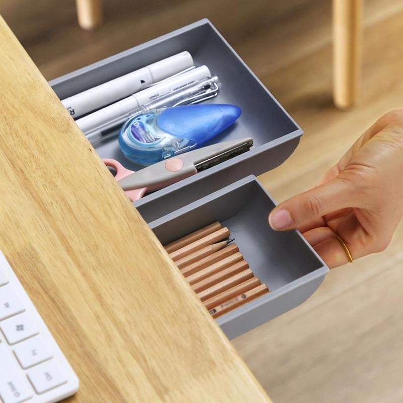 Skjult skuffe opbevaringsboks under skrivebordet bord pasta arrangør bord forsyninger brevpapir etui holder blyant selvklæbende makeu  q3 v 4