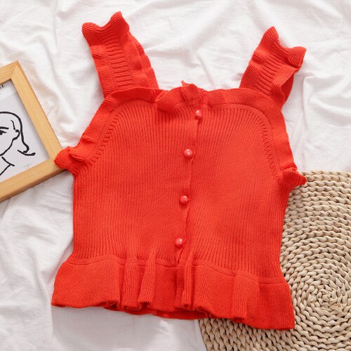 Gagarich colete feminino doce frilled 2020 verão novo estilo coreano feminino sólido magro wear topos: Laranja